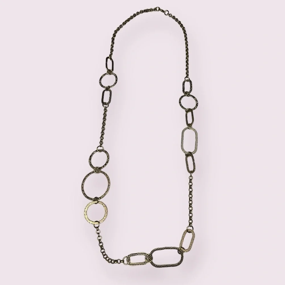 Gold Plated Circle Chain Long Necklace - Picture 1 of 5